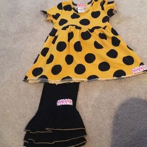 Ruffle Girl yellow/black polka dot outfit